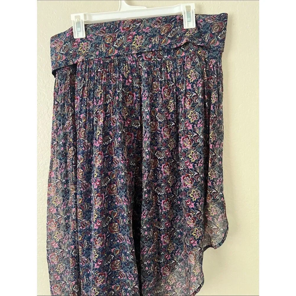 ba&sh Navy Floral Asymmetrical Tie-Waist Skirt
